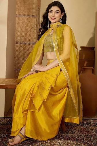 embroidered zari sequinned top with pleated dhoti & shrug co-ords set