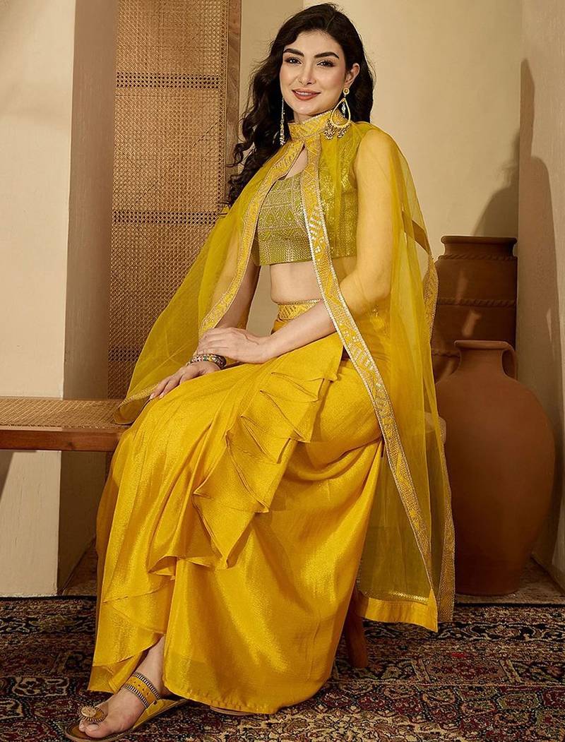 embroidered zari sequinned top with pleated dhoti & shrug co-ords set