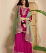 floral embroidered zari and sequinned straight kurta with sharara & dupatta