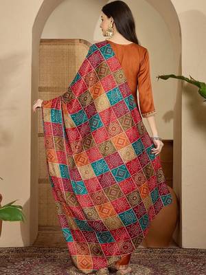 ethnic motifs embroidered thread work straight kurta with trouser & dupatta 4
