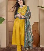 geometric embroidered empire sequinned straight kurta with trouser & dupatta