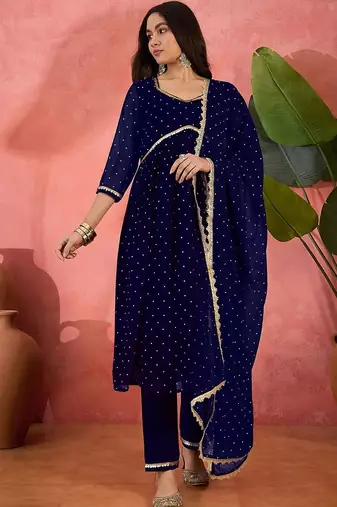 women ethnic motifs printed panelled gotta patti kurta sets