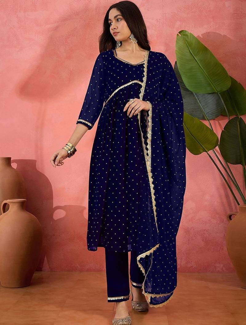 women ethnic motifs printed panelled gotta patti kurta sets