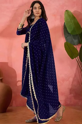 women ethnic motifs printed panelled gotta patti kurta sets