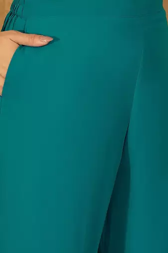 zari sequence thread embroidered straight kurta with palazzos & dupatta