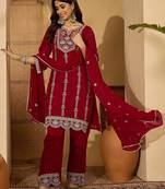 georgette zari sequence embroidered kurta with palazzos and dupatta