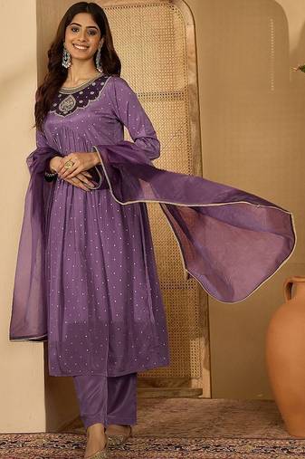 women ethnic motifs embroidered panelled zari kurta with trousers & dupatta
