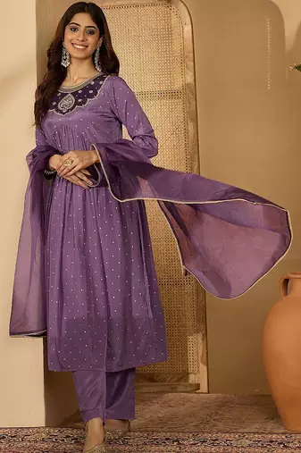 women ethnic motifs embroidered panelled zari kurta with trousers & dupatta
