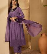 women ethnic motifs embroidered panelled zari kurta with trousers & dupatta