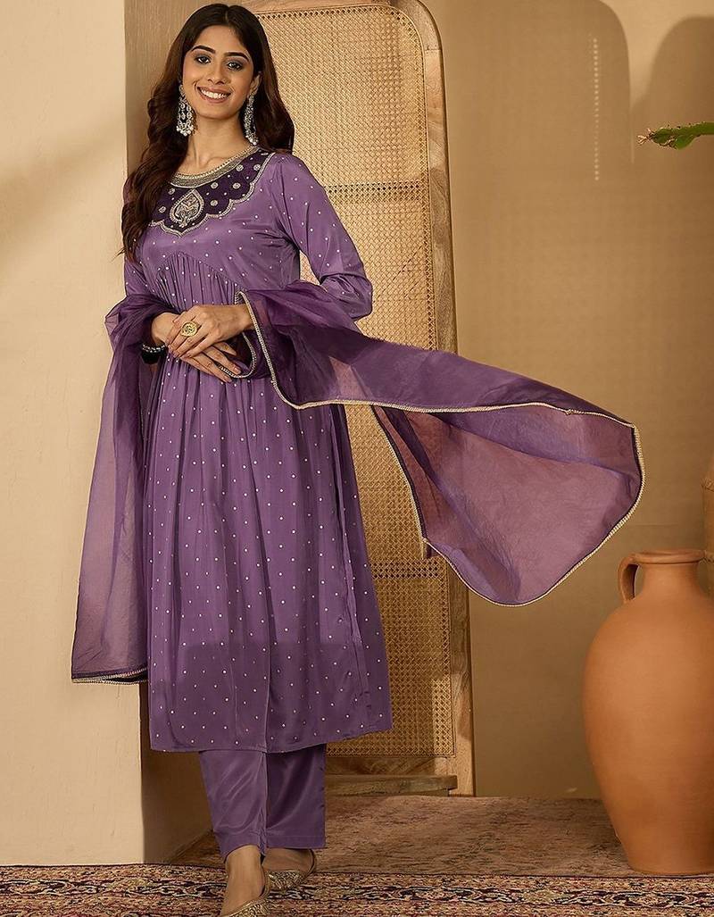 women ethnic motifs embroidered panelled zari kurta with trousers & dupatta