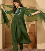 ethnic motifs embroidered pleated thread work kurta with palazzos & dupatta