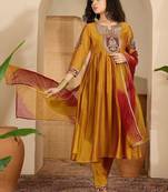 zari sequence thread embroidered a-line kurta with trouser & dupatta