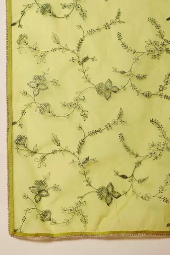 floral embroidered round neck thread work kurta with trousers & dupatta