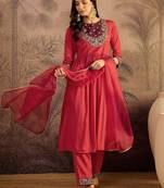 floral embroidered sequinned thread work kurta with trousers & dupatta