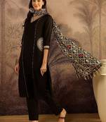 zari thread embroidered kurta with trousers & dupatta
