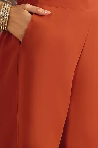 zari sequin embroidered straight kurta with trousers & dupatta