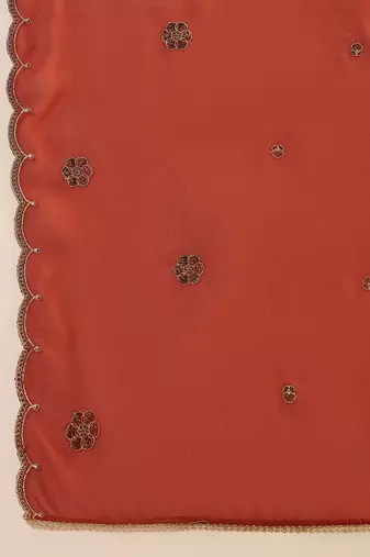 zari sequin embroidered straight kurta with trousers & dupatta