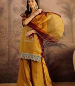 embroidered zari sequence thread work straight kurta with palazzos & dupatta