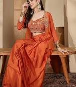 zari sequence thread work crop top & pleated skirt with shrug co-ords