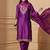 embroidered round neck kurta and trousers with dupatta set