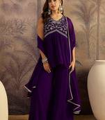 embroidered v-neck a-line kurti & palazzos with dupatta