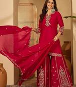 zari sequence embroidered kurta with trousers & dupatta
