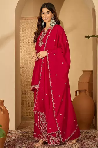 zari sequence embroidered kurta with trousers & dupatta