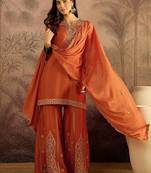 zari sequence cording embroidered kurta with palazzo and dupatta