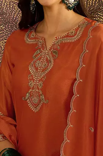 zari sequence cording embroidered kurta with palazzo and dupatta