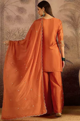 zari sequence cording embroidered kurta with palazzo and dupatta
