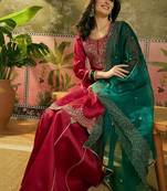 embroidered a-line kurta with palazzo & dupatta