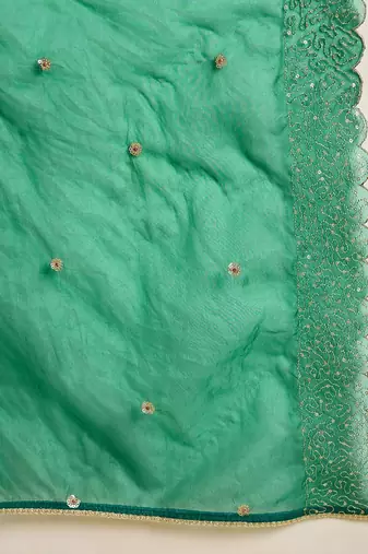 embroidered a-line kurta with palazzo & dupatta