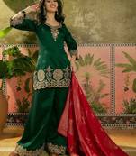 embroidered a-line kurta with palazzo & dupatta
