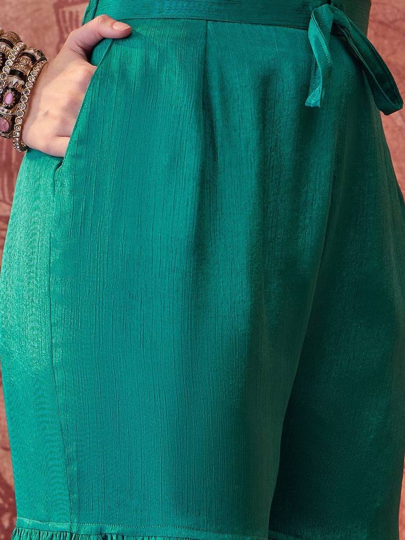 embroidered round neck kurta sharara & dupatta