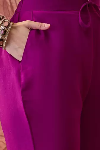 embroidered round neck  kurta trousers & dupatta