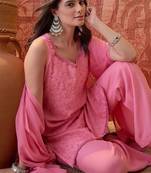 embroidered sweetheart neck kurta palazzos & dupatta