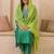 embroidered v-neck straight kurta & trousers with dupatta