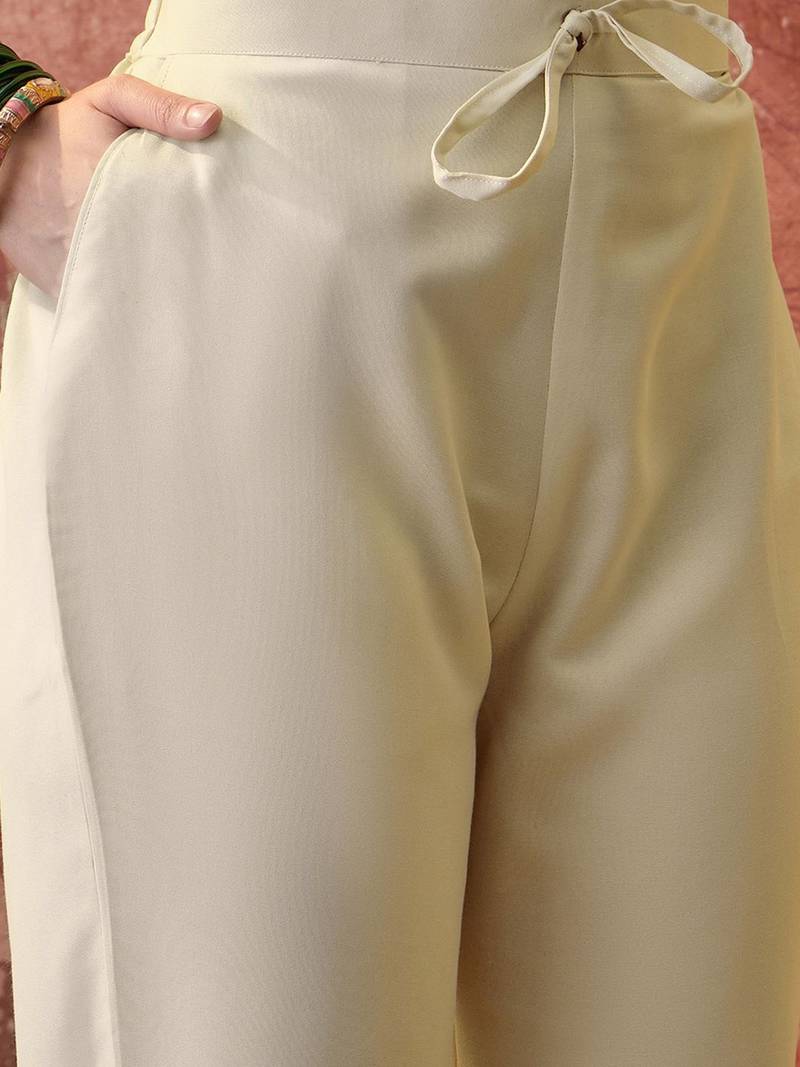 embroidered v-neck  kurta trousers & dupatta