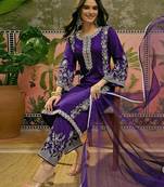 embroidered round neck kurta & trousers kurta set