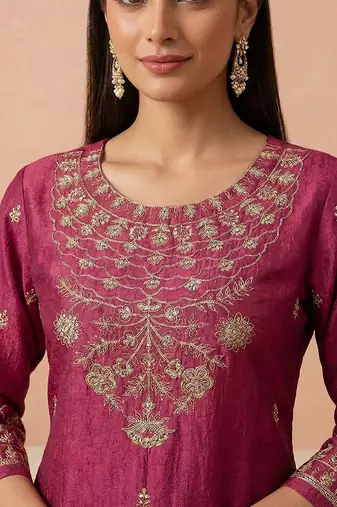 zari sequence cording embroidered kurta with palazzo & dupatta