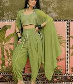 embroidered square neck top shrug & dhoti co-ords