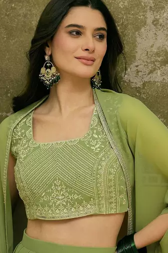 embroidered square neck top shrug & dhoti co-ords
