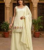 embroidered square neck kurta palazzos & dupatta