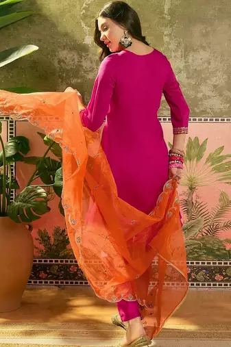 embroidered  v-neck  kurta sets