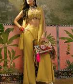 embroidered v-neck top shrug & palazzos co-ords