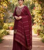 zari cording embroidered kurta with palazzo & dupatta