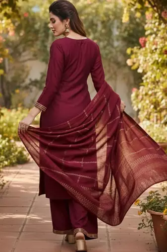 zari cording embroidered kurta with palazzo & dupatta