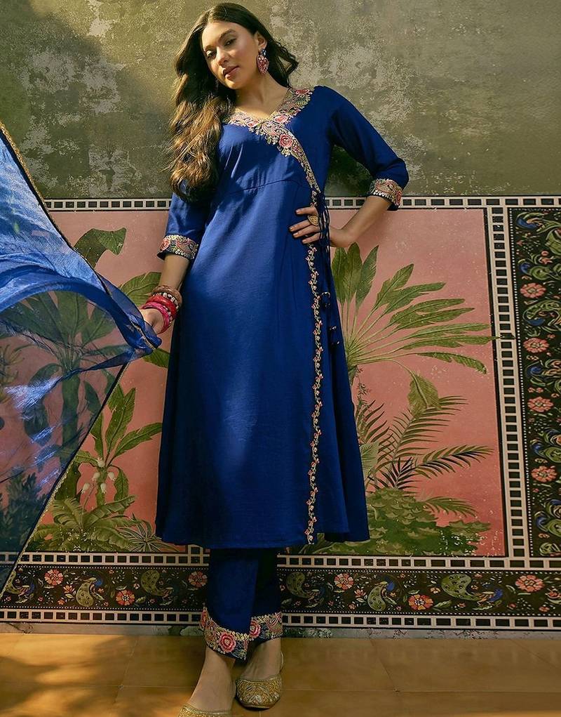 embroidered  v-neck   kurta sets