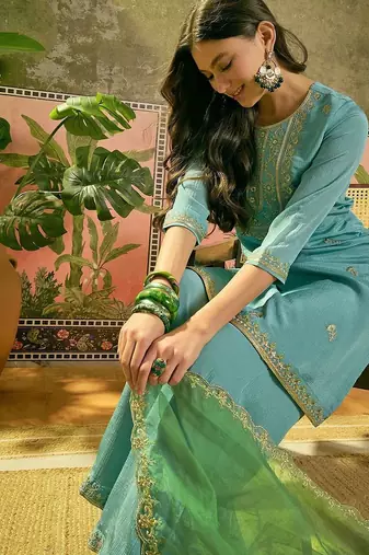 embroidered  round neck kurta sets