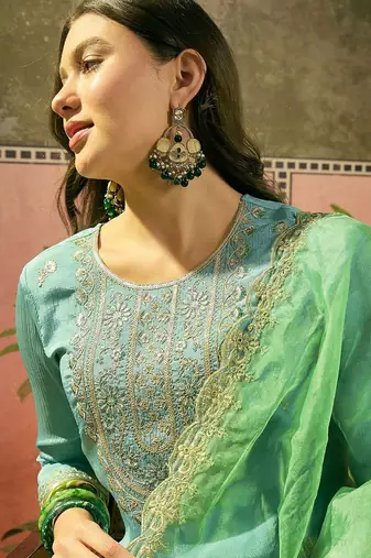 embroidered  round neck kurta sets